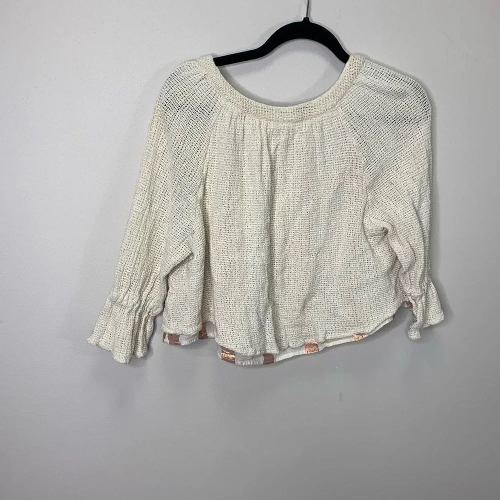 ZARA TRAFALUC COLLECTION BOHO COTTON MESH TASSEL CROCHET BLOUSE TOP SIZE SMALL (